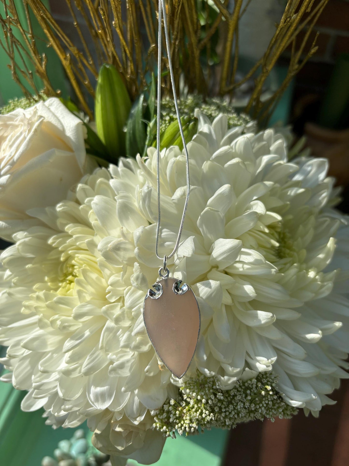 Pink Chalcedony Arrowhead Pendant Necklace