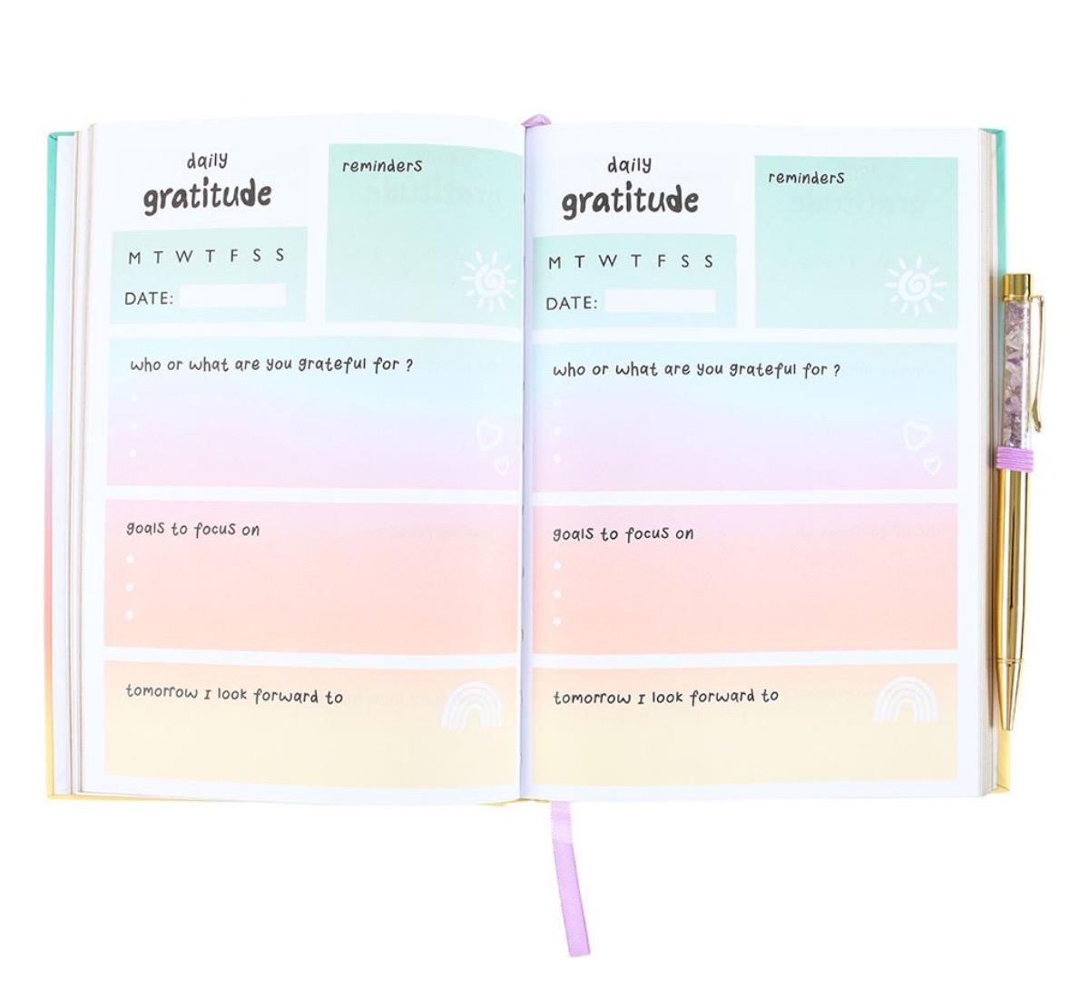 Multicoloured Gratitude Journal with Amethyst Pen